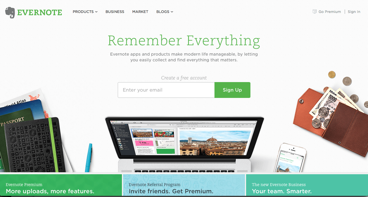 Evernote website screenshot